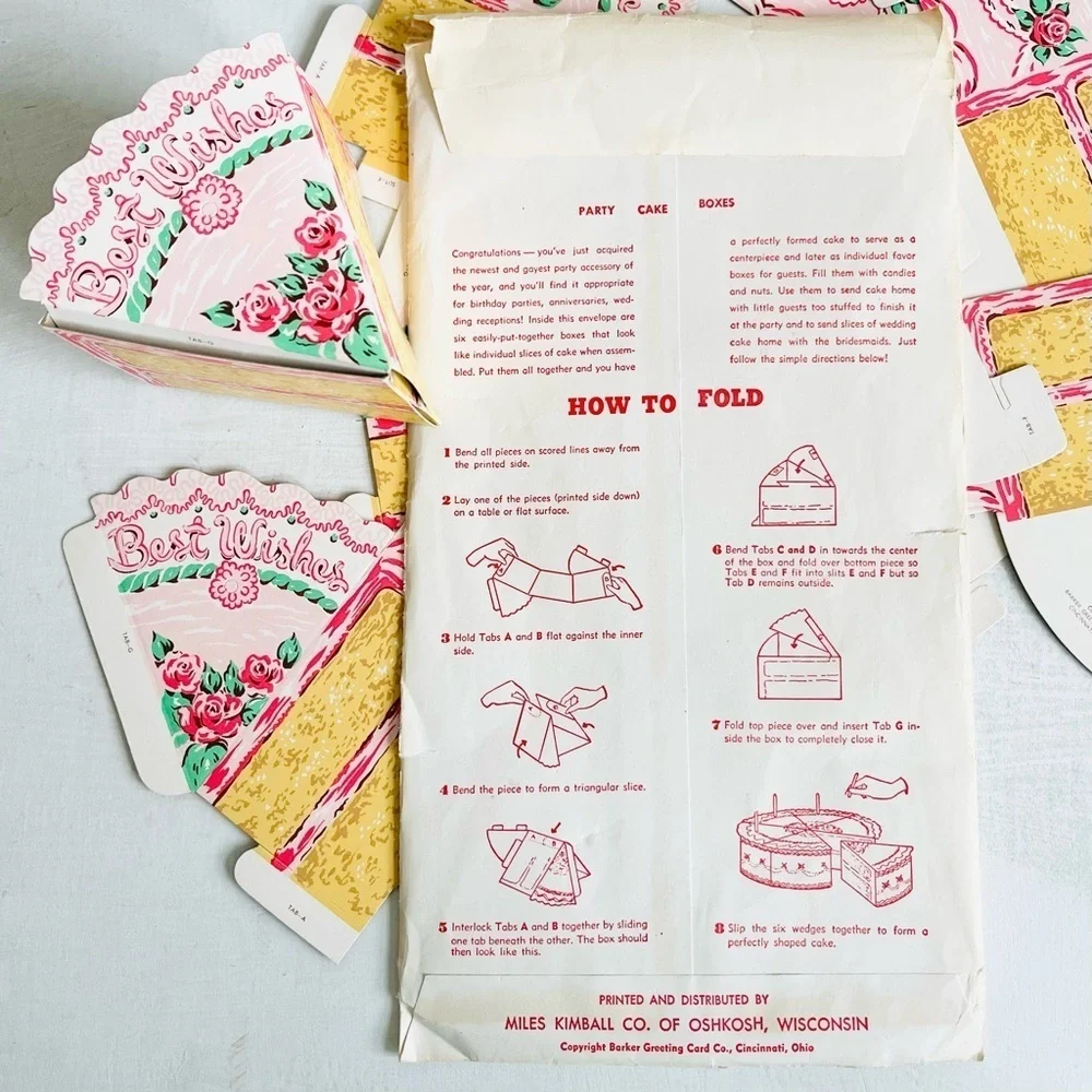 [Miles Kimball] Vintage Party 6 Big Cake Slices Cake Foldable Favor Boxes